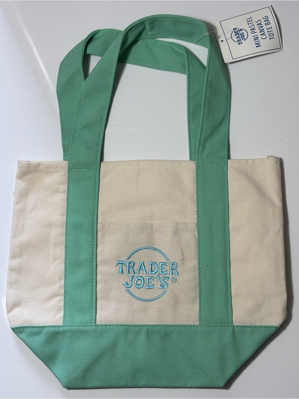 Trader Joe's Canvas Tote in Mint Green and Cream